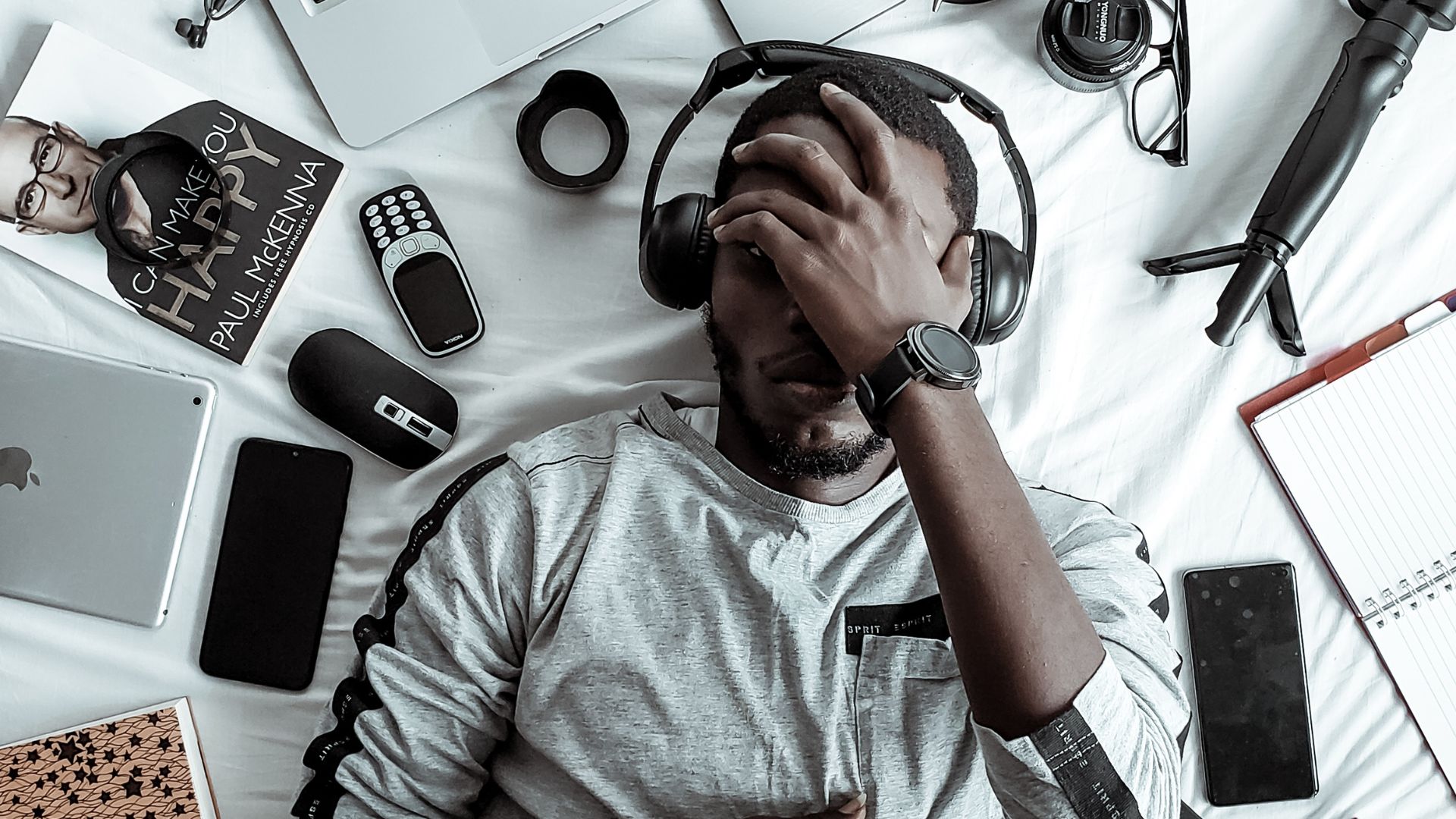 Man Wearing Black Headset