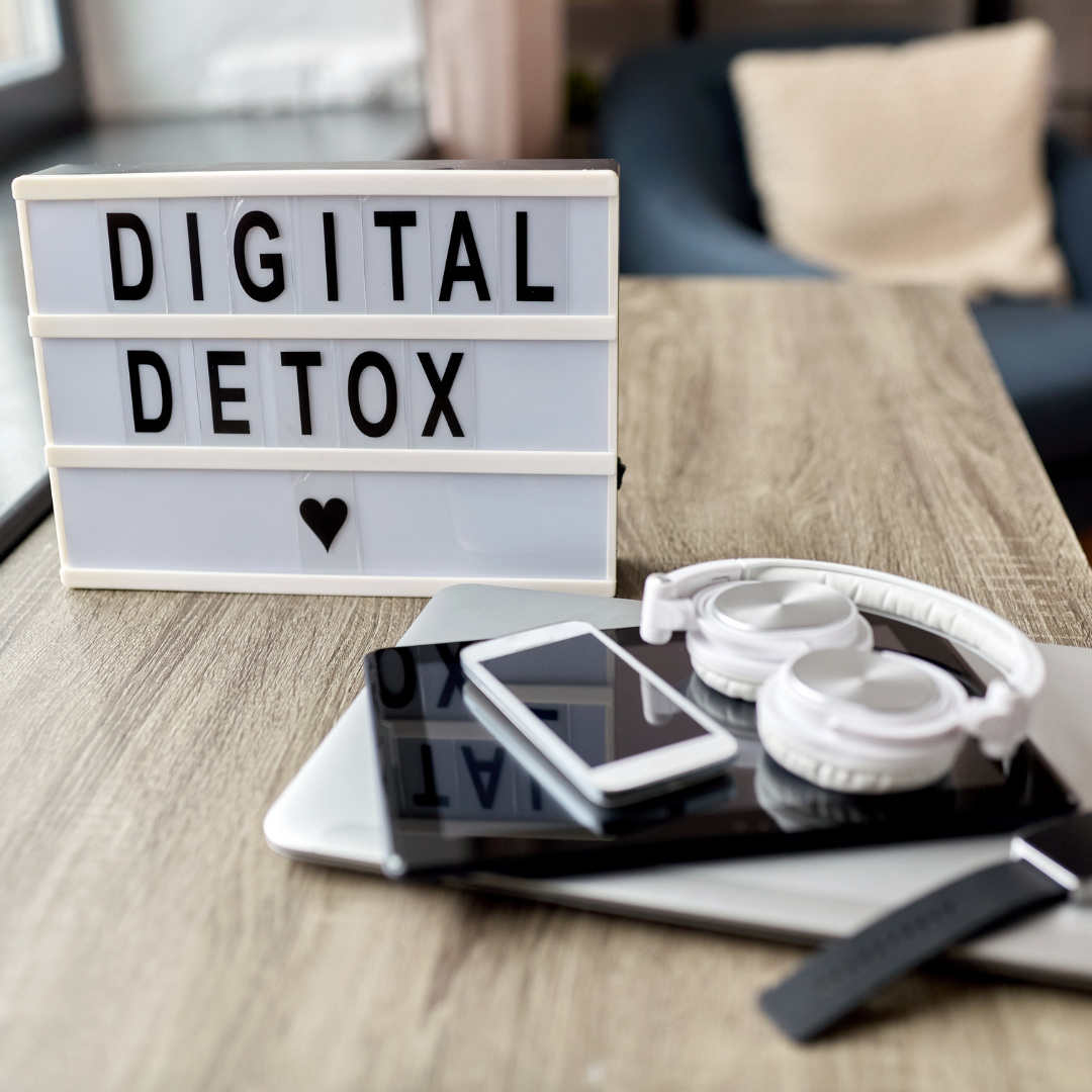 Gadgets and Digital Detox Words on Light Box