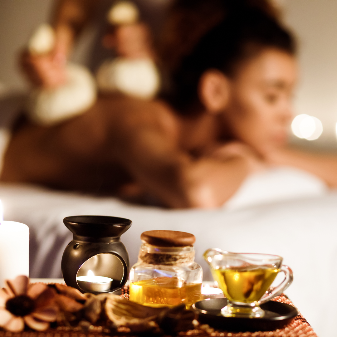Aroma spa. Girl getting thai herbal compress massage