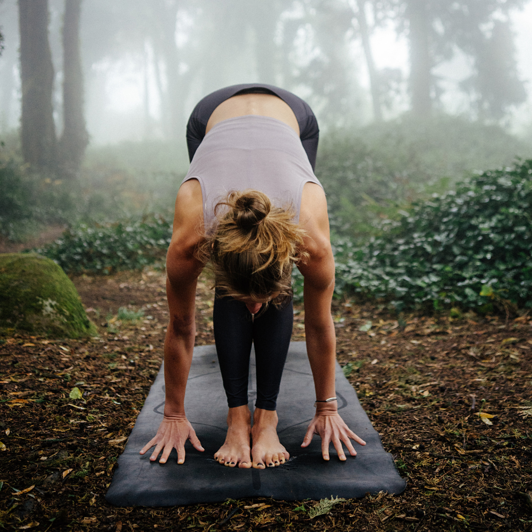 Woman Doing Yoga in Misty Forest