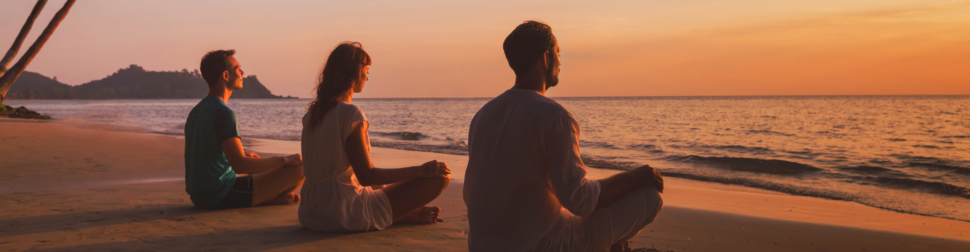 yoga, silhouettes of group of people meditating