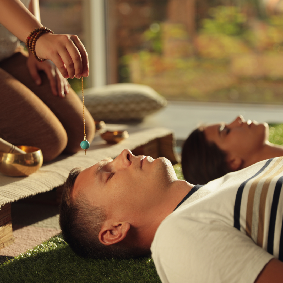 Couple at Crystal Healing Session Indoors, Closeup