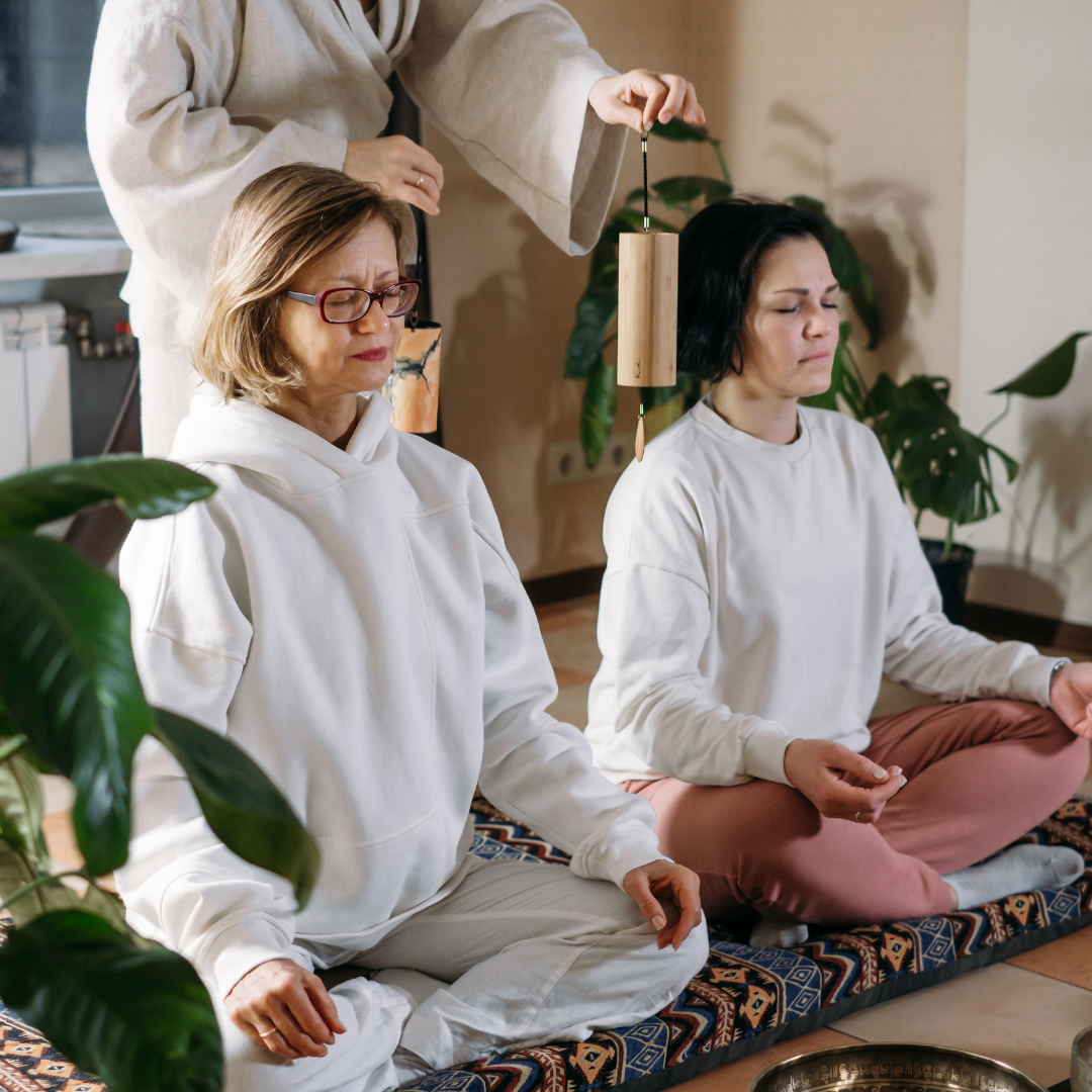 Group Mental Health Care Sound Healing. Meditating