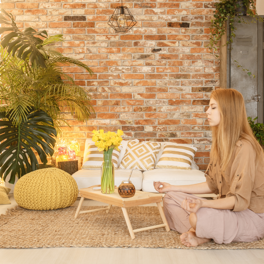 Girl meditating in room