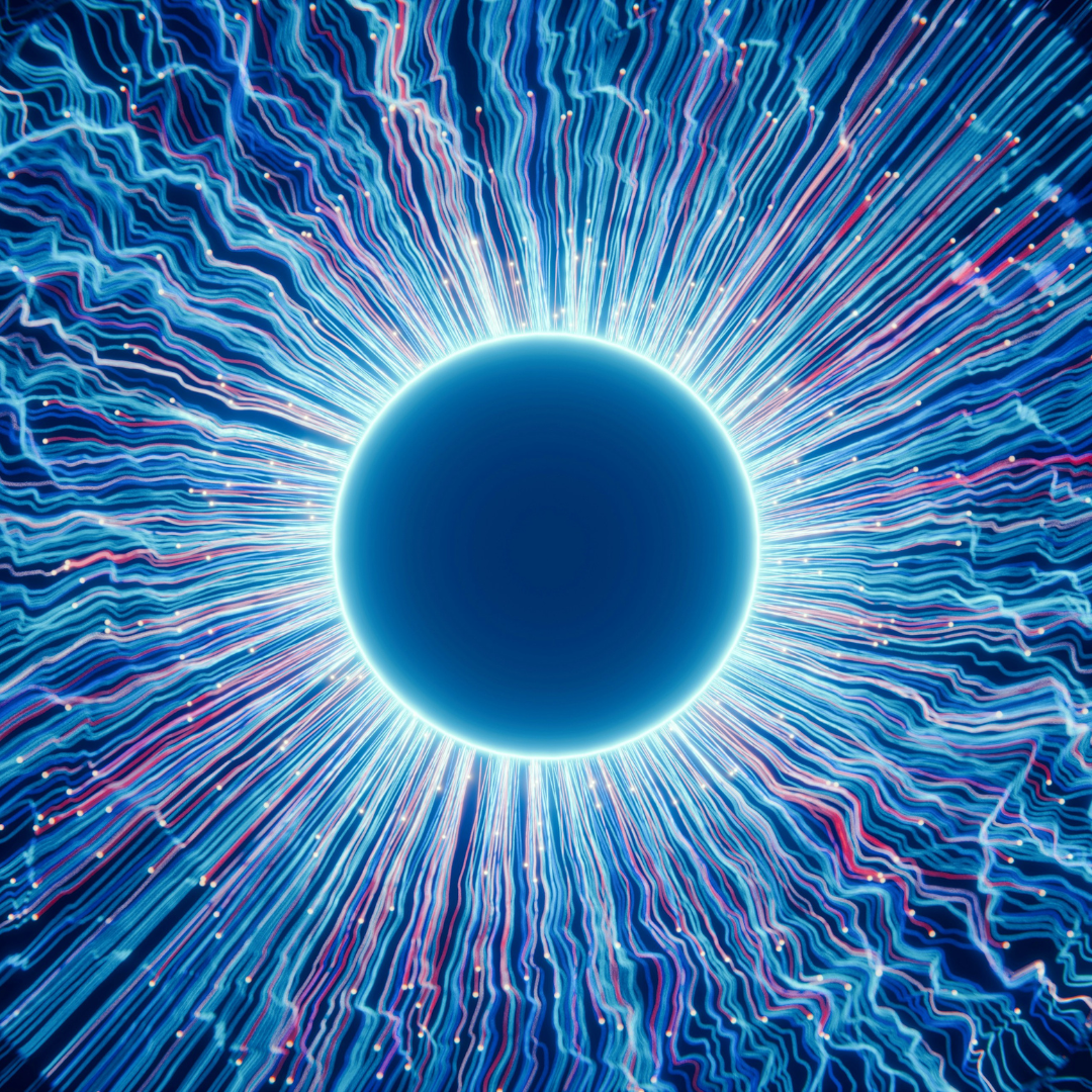 A close up of a blue eyeball in the dark