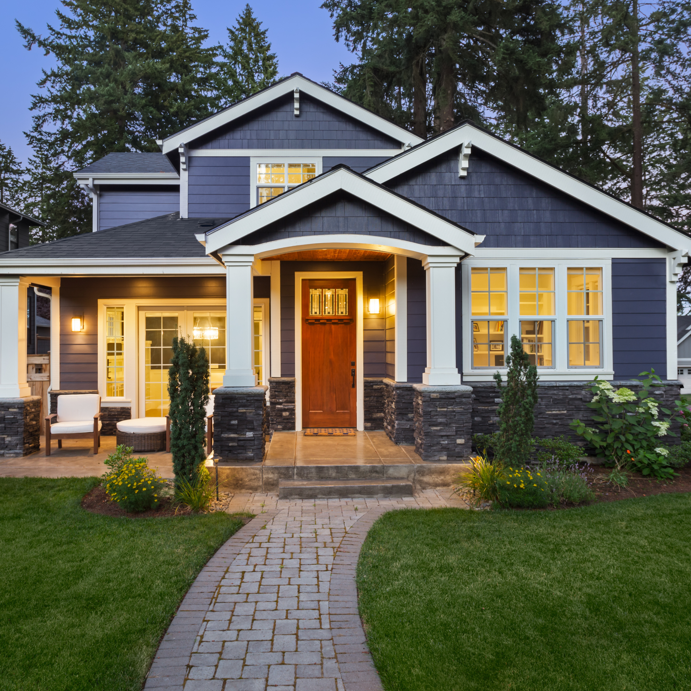 Beautiful luxury home exterior at twilight