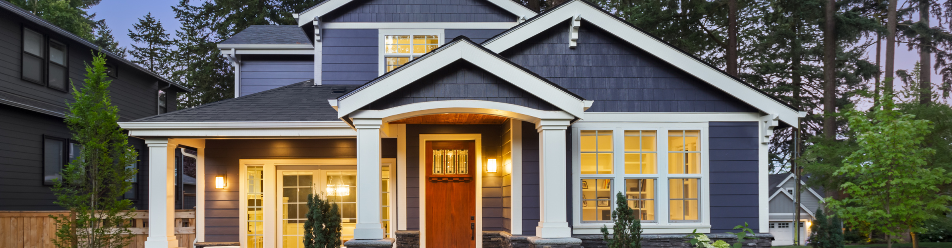 Beautiful luxury home exterior at twilight