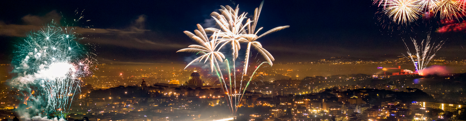 New Year Eve Fireworks over City