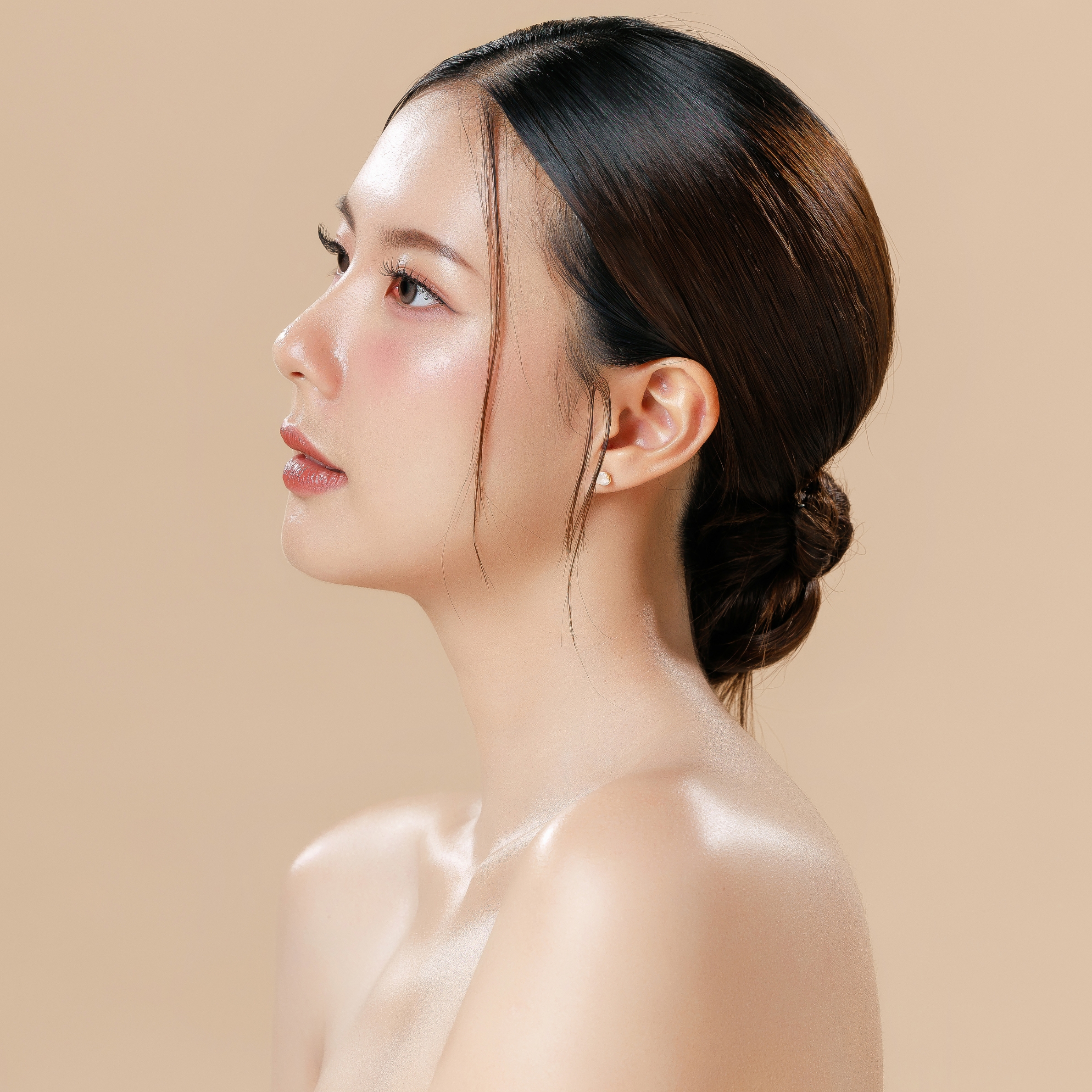 Young Asian woman portrait natural make up cosmetic on face radi